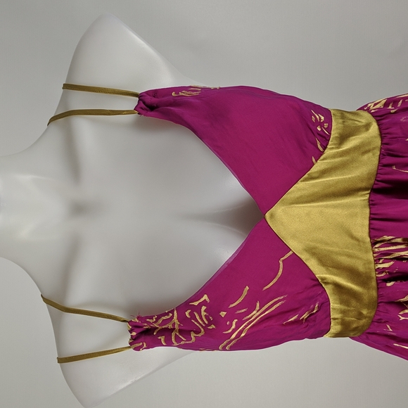 Bardot Dress Size 14 Pink Gold Silk Crossover Straps Bow Ribbon Midi Lined - Picture 3 of 8